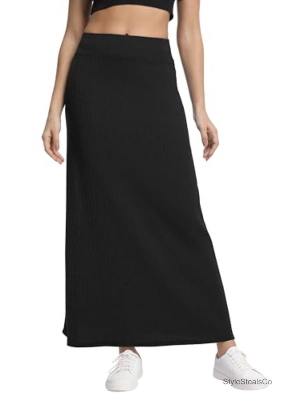 High Waist A-Line Maxi Skirt Ribbed Knit Long Skirt